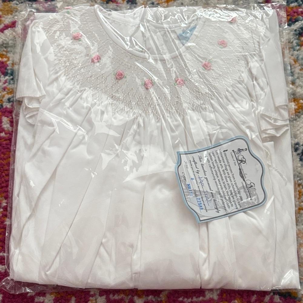 White Dress with Pink Embroidery